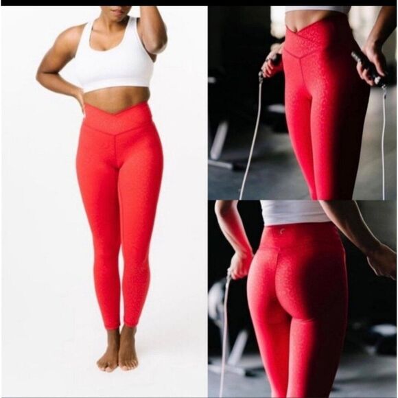 Zyia Light N Tight Cross Front Red Leopard Ruched Back Hi-Rise Leggings Sz 8-10 - Picture 3 of 16